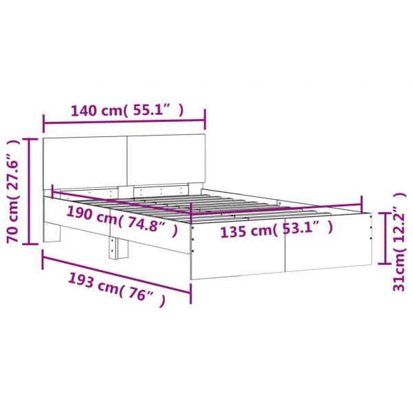 Bettgestell mit Kopfteil Betongrau 135x190 cm