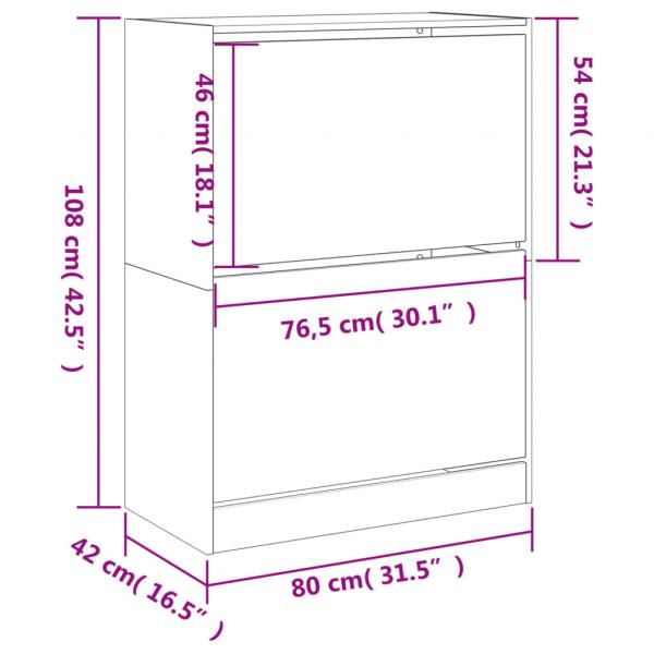 Schuhschrank mit 2 Klappen Räuchereiche 80x42x108 cm