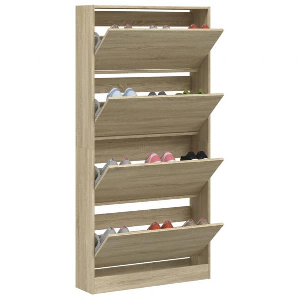 Schuhschrank mit 4 Klappen Sonoma-Eiche 80x21x163,5 cm