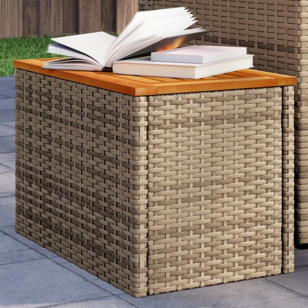 ARDEBO.de - Garten-Beistelltische 2 Stk. Beige 55x34x37 cm Poly Rattan Holz