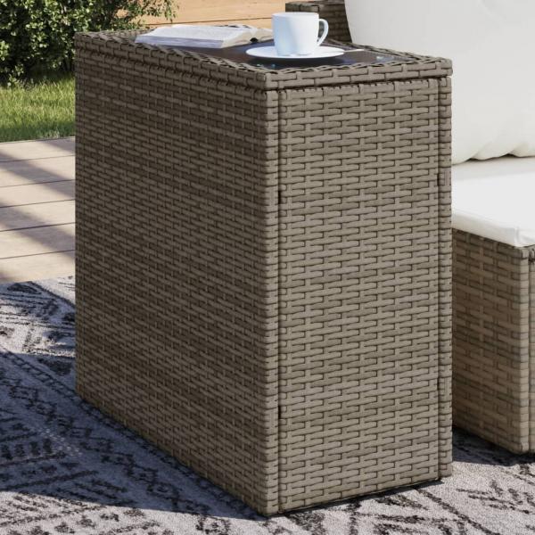 ARDEBO.de - Garten-Beistelltisch mit Glasplatte Grau 58x27,5x55 cm Rattan