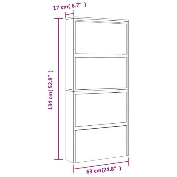 Schuhschrank mit Spiegel 4 Fächer Betongrau 63x17x134 cm