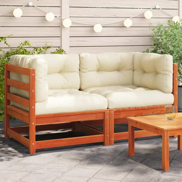 ARDEBO.de - Garten-Ecksofas mit Kissen 2 Stk. Wachsbraun Massivholz Kiefer