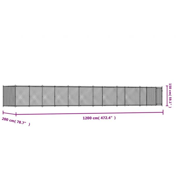 Hundezwinger mit Tür Grau 12x2x1,5 m Verzinkter Stahl