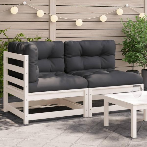 ARDEBO.de - Gartensofa mit Kissen 2-Sitzer Weiß Massivholz Kiefer