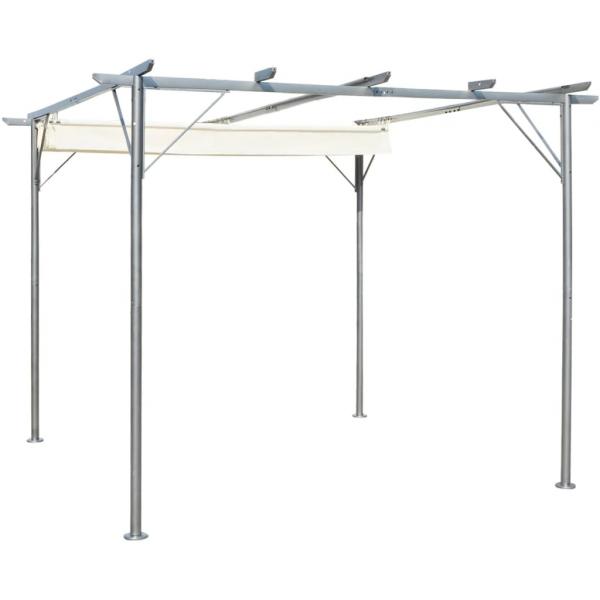 ARDEBO.de - Pergola mit Versenkbarem Dach Cremeweiß 3x3 m Stahl