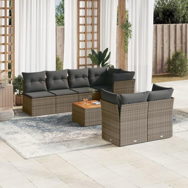 ARDEBO.de - 8-tlg. Garten-Sofagarnitur mit Kissen Grau Poly Rattan