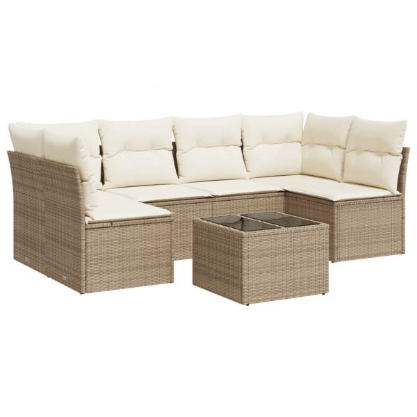 7-tlg. Garten-Sofagarnitur mit Kissen Beige Poly Rattan