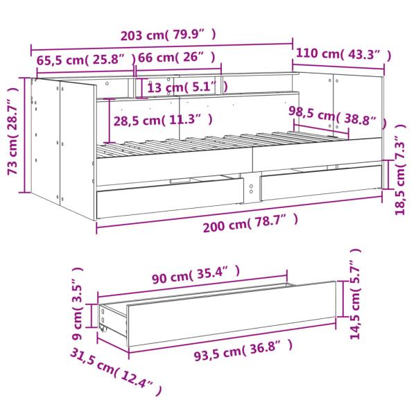 Tagesbett mit Schubladen Grau Sonoma 100x200 cm Holzwerkstoff