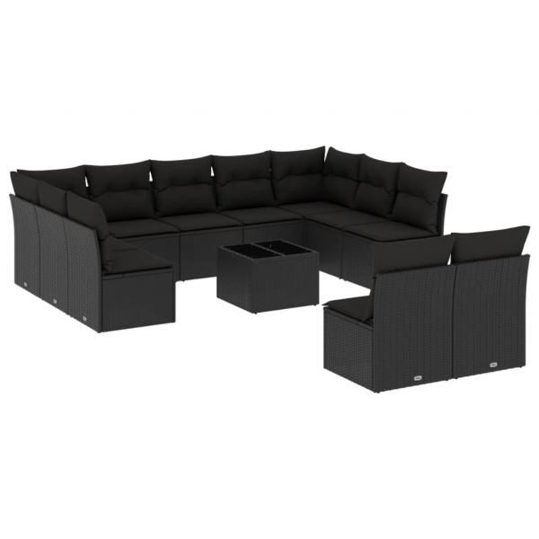 12-tlg. Garten-Sofagarnitur mit Kissen Schwarz Poly Rattan