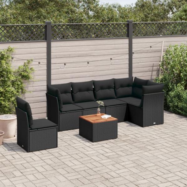 ARDEBO.de - 7-tlg. Garten-Sofagarnitur mit Kissen Schwarz Poly Rattan