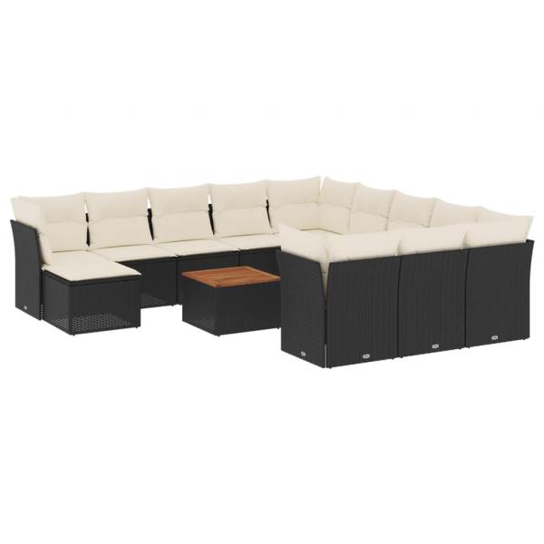 13-tlg. Garten-Sofagarnitur mit Kissen Schwarz Poly Rattan