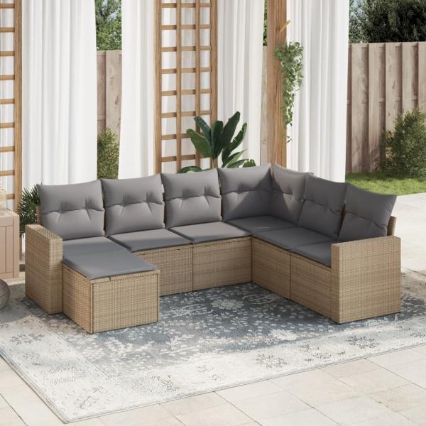 ARDEBO.de - 7-tlg. Garten-Sofagarnitur mit Kissen Beige Poly Rattan