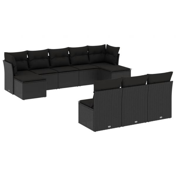 10-tlg. Garten-Sofagarnitur mit Kissen Schwarz Poly Rattan