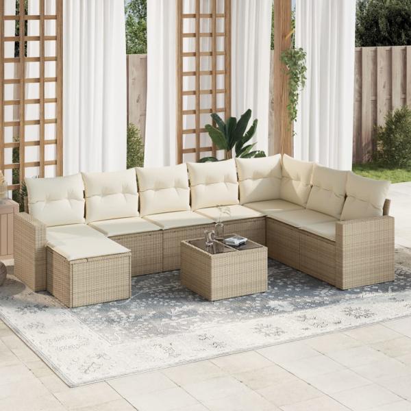 ARDEBO.de - 9-tlg. Garten-Sofagarnitur mit Kissen Beige Poly Rattan