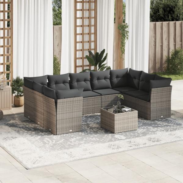 ARDEBO.de - 10-tlg. Garten-Sofagarnitur mit Kissen Grau Poly Rattan