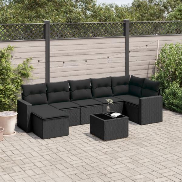 ARDEBO.de - 8-tlg. Garten-Sofagarnitur mit Kissen Schwarz Poly Rattan