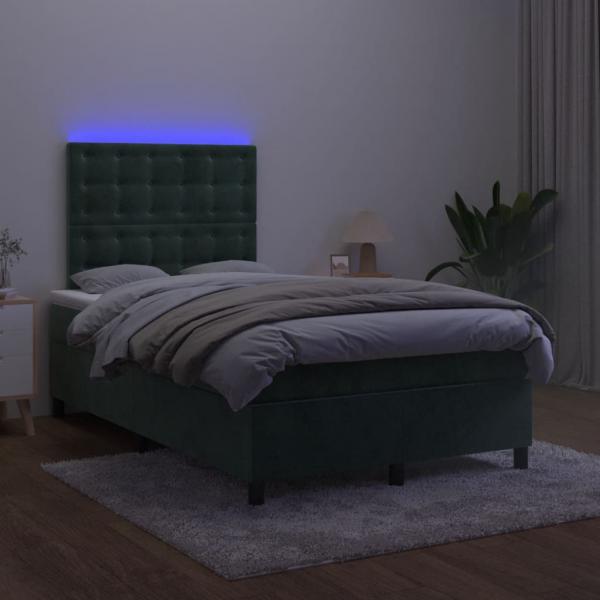 Boxspringbett mit Matratze & LED Dunkelgrün 120x190 cm Samt