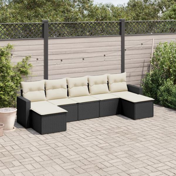 ARDEBO.de - 7-tlg. Garten-Sofagarnitur mit Kissen Schwarz Poly Rattan