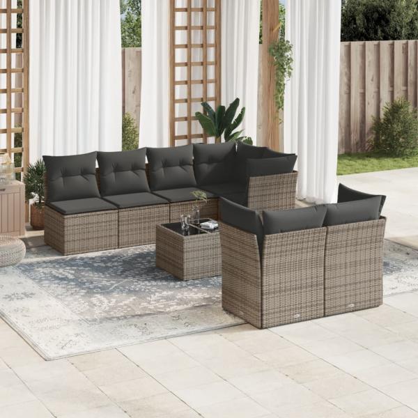 ARDEBO.de - 8-tlg. Garten-Sofagarnitur mit Kissen Grau Poly Rattan