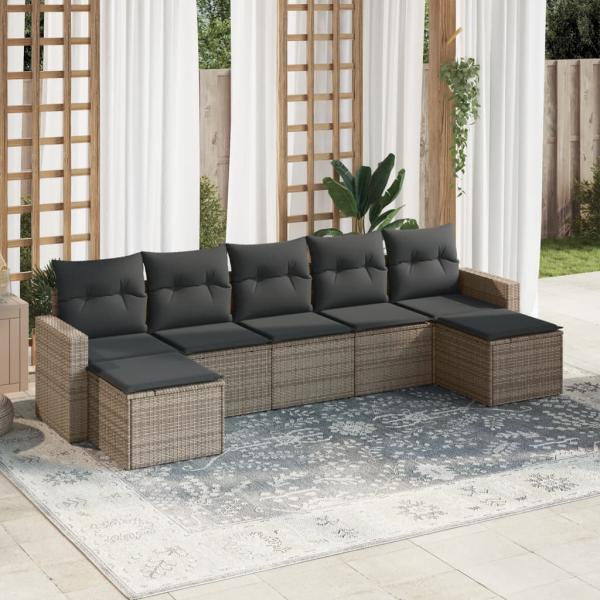 ARDEBO.de - 7-tlg. Garten-Sofagarnitur mit Kissen Grau Poly Rattan