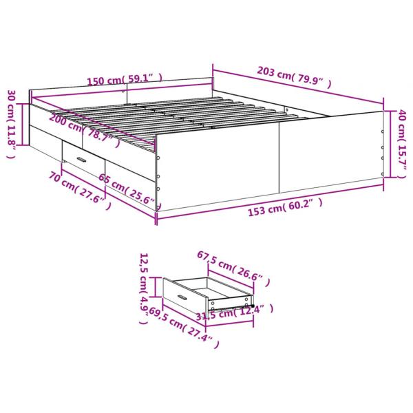 Bettgestell mit Schubladen Grau Sonoma 150x200 cm Holzwerkstoff