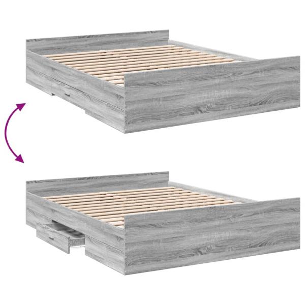 Bettgestell mit Schubladen Grau Sonoma 150x200 cm Holzwerkstoff