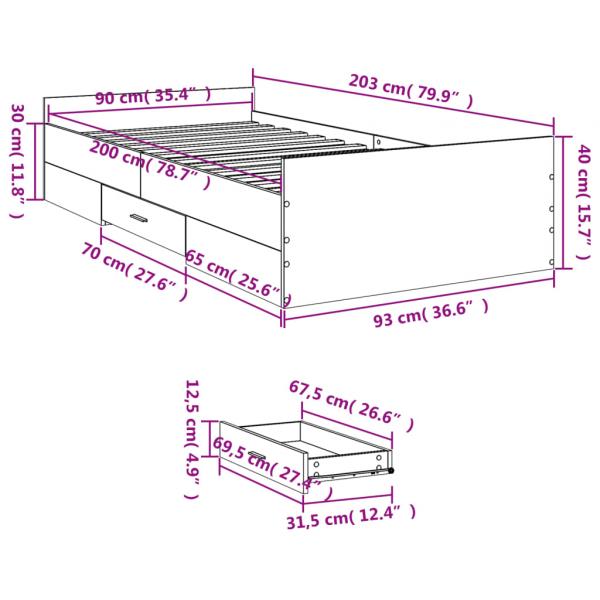 Bettgestell mit Schubladen Weiß 90x200 cm Holzwerkstoff