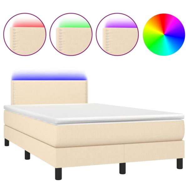 Boxspringbett mit Matratze & LED Creme 120x190 cm Stoff