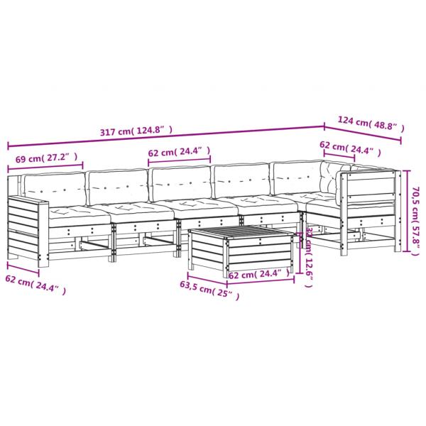 7-tlg. Garten-Lounge-Set mit Kissen Weiß Massivholz Kiefer