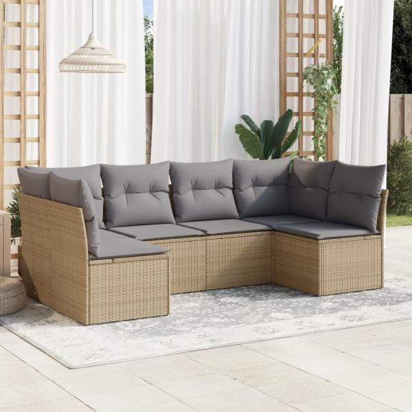 ARDEBO.de - 6-tlg. Garten-Sofagarnitur mit Kissen Beige Poly Rattan