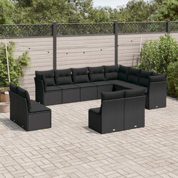 ARDEBO.de - 12-tlg. Garten-Sofagarnitur mit Kissen Schwarz Poly Rattan