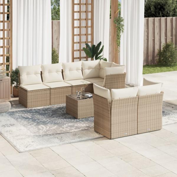 ARDEBO.de - 8-tlg. Garten-Sofagarnitur mit Kissen Beige Poly Rattan