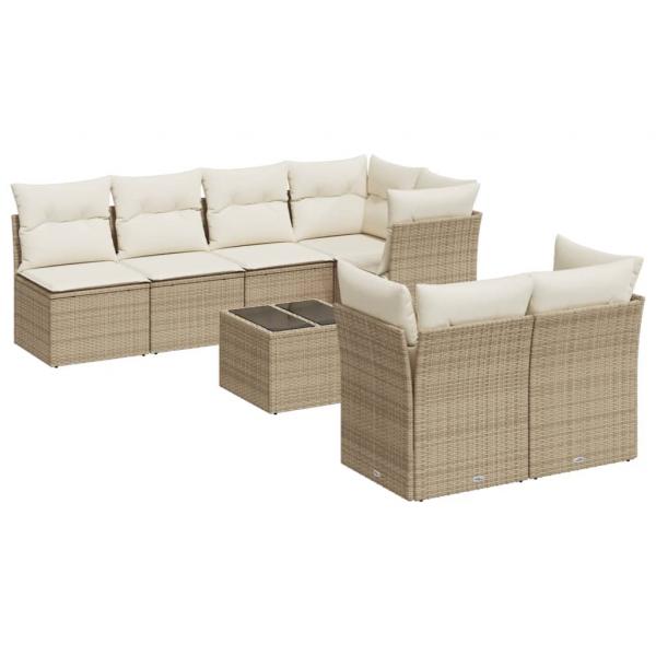 8-tlg. Garten-Sofagarnitur mit Kissen Beige Poly Rattan