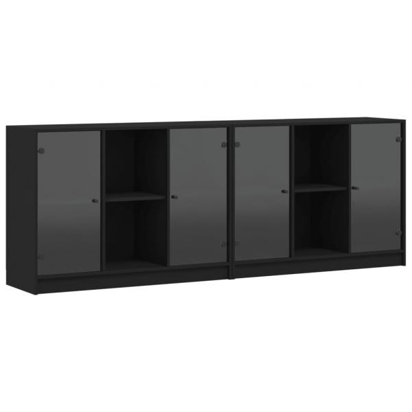 Bücherschrank mit Türen Schwarz 204x37x75 cm Holzwerkstoff