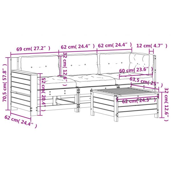 4-tlg. Garten-Lounge-Set mit Kissen Weiß Massivholz Kiefer