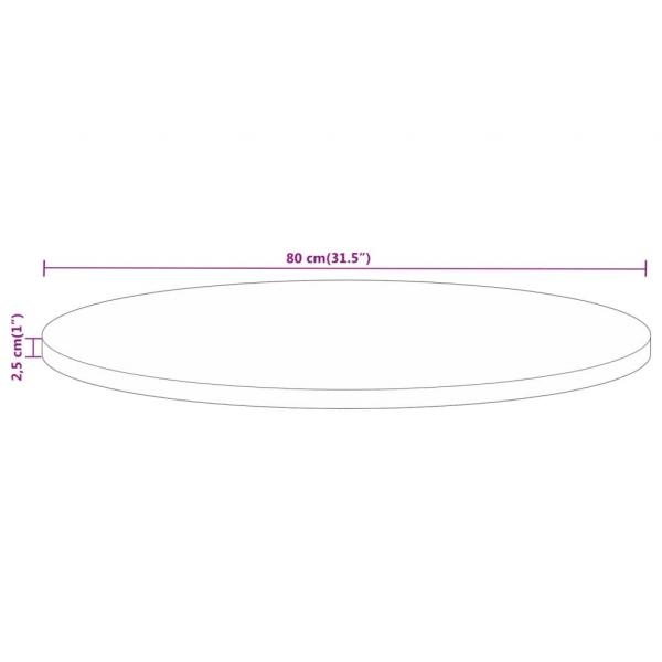 Tischplatte Ø 80x2,5 cm Rund Raues Massives Mangoholz