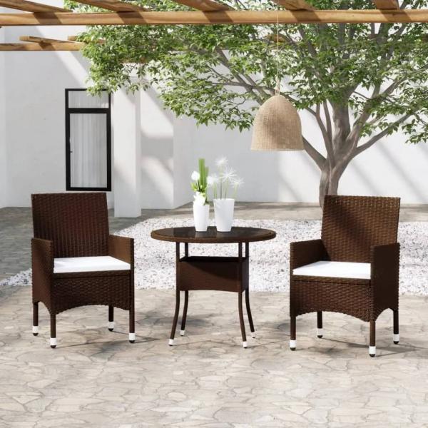 ARDEBO.de - 3-tlg. Bistro-Set Poly-Rattan und Hartglas Braun