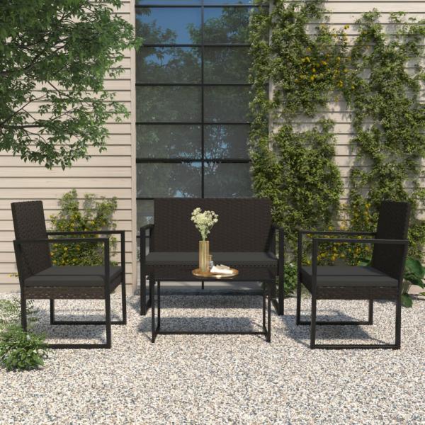 ARDEBO.de - Gartenbank mit Kissen Schwarz 106 cm Poly Rattan