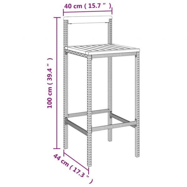 3-tlg. Gartenbar-Set Grau Poly Rattan & Massivholz Akazie