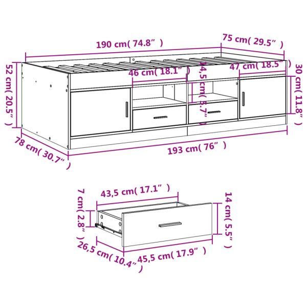 Tagesbett Schubladen Braun Eiche-Optik 75x190 cm Holzwerkstoff