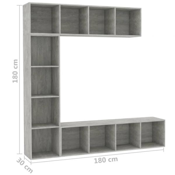 3-tlg. Bücher-/TV-Schrank Set Betongrau 180x30x180 cm