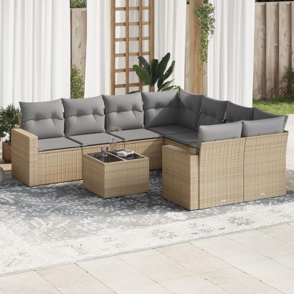 ARDEBO.de - 9-tlg. Garten-Sofagarnitur mit Kissen Beige Poly Rattan