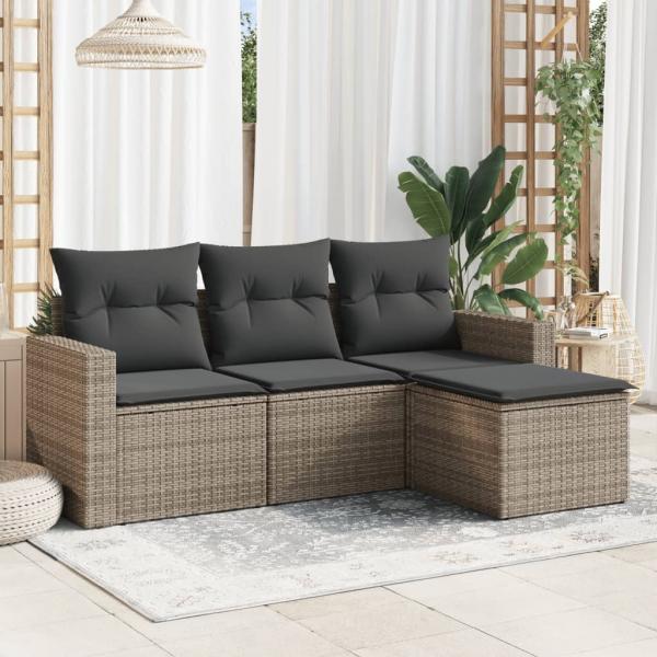 ARDEBO.de - 4-tlg. Garten-Sofagarnitur mit Kissen Grau Poly Rattan