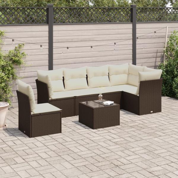 ARDEBO.de - 7-tlg. Garten-Sofagarnitur mit Kissen Schwarz Poly Rattan