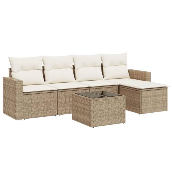 6-tlg. Garten-Sofagarnitur mit Kissen Beige Poly Rattan