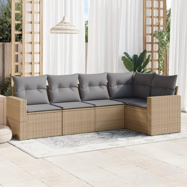 ARDEBO.de - 5-tlg. Garten-Sofagarnitur mit Kissen Beige Poly Rattan