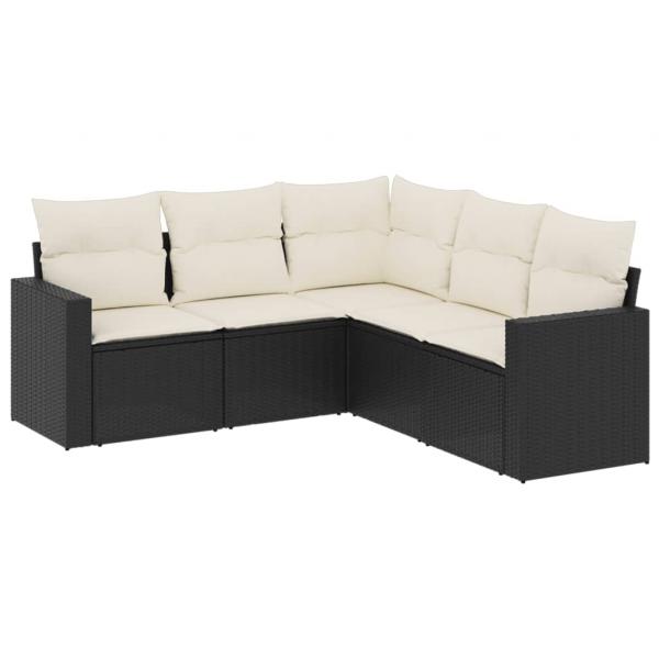 5-tlg. Garten-Sofagarnitur mit Kissen Schwarz Poly Rattan