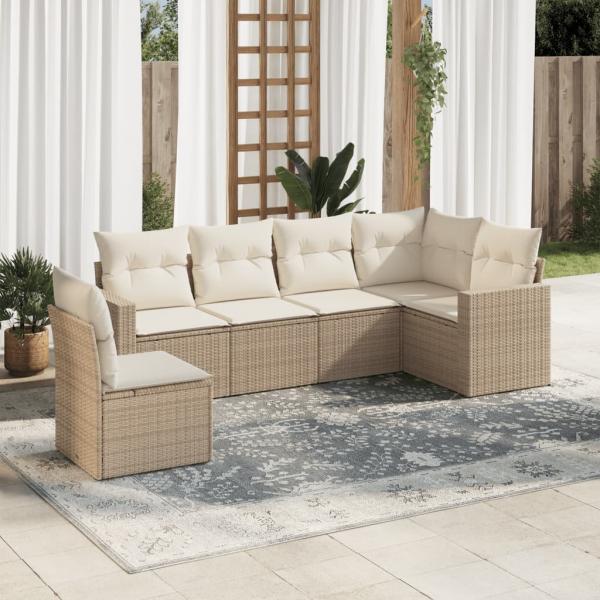 ARDEBO.de - 6-tlg. Garten-Sofagarnitur mit Kissen Beige Poly Rattan