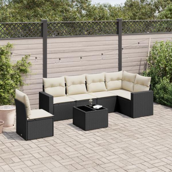 ARDEBO.de - 7-tlg. Garten-Sofagarnitur mit Kissen Schwarz Poly Rattan